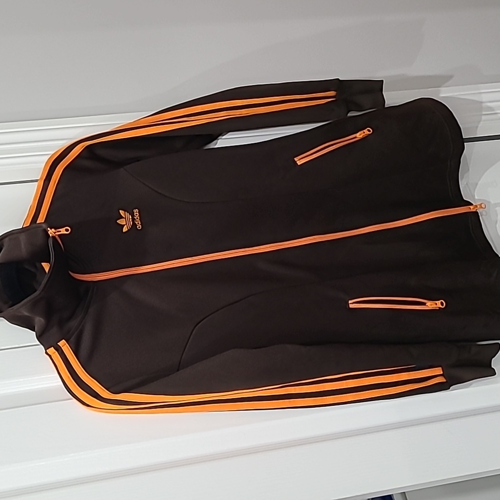Adidas Originals Vintage Y2K Track Jacket Brown w/ Orange Stripes Rare Size M